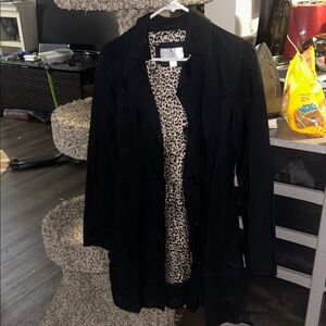 Xhilaration Black Trench Coat with Patterned Lining